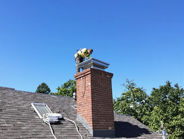 Santa Monica Chimney Sweep technician measuring a chimney cap in Santa Monica, CA