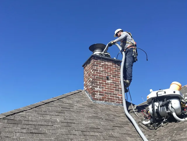 Dedicated Santa Monica Chimney Sweep team member cleaning a chimney in Santa Monica, CA