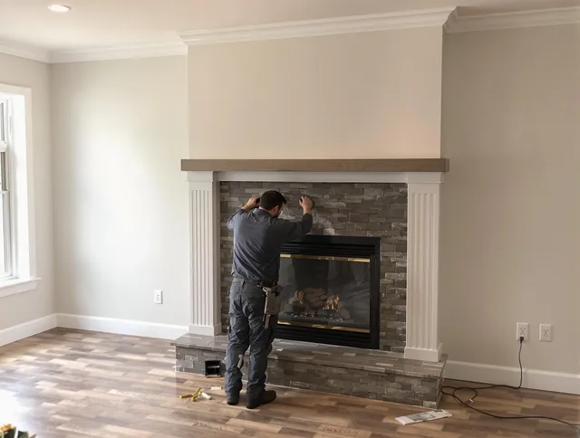 Santa Monica Chimney Sweep finishing a custom fireplace install in Santa Monica, CA
